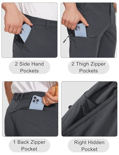 Men's Hiking Pants with 6 Pockets Water Resistant Ripstop Lightweight Quick Dry Dark Grey 34