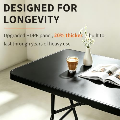 Jynooer 6ft Black Heavy Duty Folding Table Portable Indoor Outdoor
