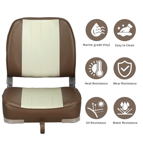 Leader Accessories Brown/Sand Low Back Folding Boat Seat Marine Grade Vinyl