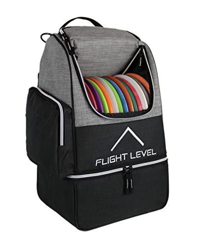 Gray Flight Level Disc Golf Backpack with Insulated Cooler - Large Capacity Up to 20 Discs