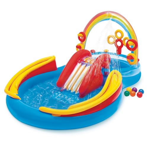 Inflatable Rainbow Water Slide and Kiddie Pool Set - 117x76x53 Inches, Multicolor