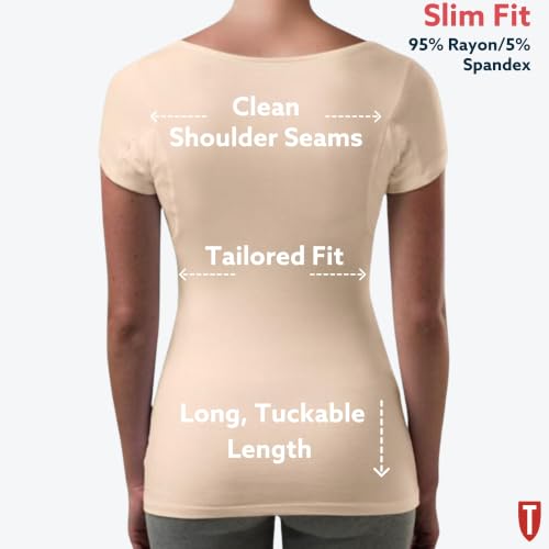 Women's Slim Sweatproof Undershirt - Odor & Sweat Blocking Rayon Scoop Neck - Medium Beige