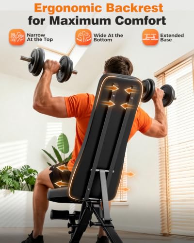 AIRHOP Foldable Adjustable Workout Bench for Home Gym, 90° to -30°