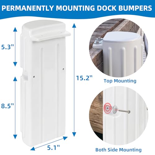 White 6 Pack Dock Bumper Fender for Boat Docking Protection, Marine Grade Vinyl