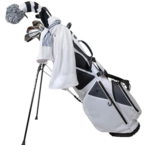 Extra Large Golf Towel 22x44 Inches White Red Stripes Cotton Polyester Blend - Caddy Towel