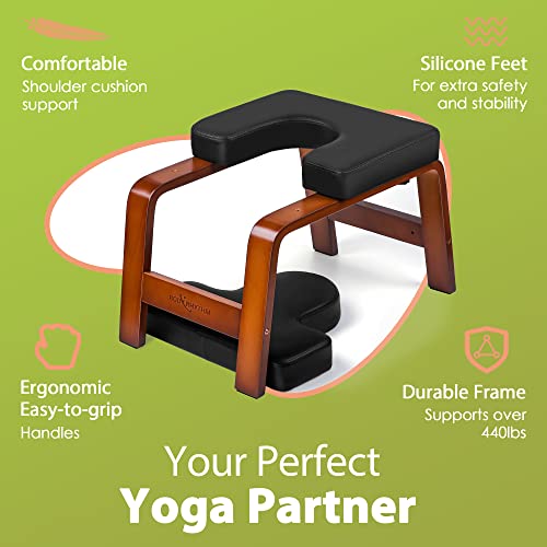 Yoga Headstand Bench - Inversion Chair for Stress Relief & Strength - Black & Chocolate