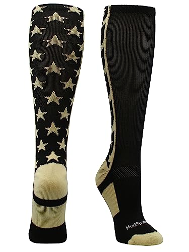 All Stars Socks with Stars for Baseball Softball Football Youth & Adult Medium Black Vegas Gold