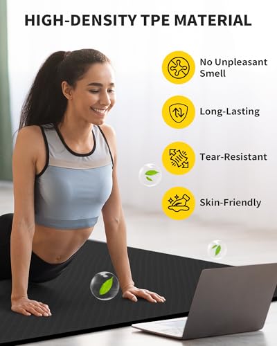 CAMBIVO 72x48 Inch Extra Thick Yoga Mat - Non-Slip, 10mm TPE, Black