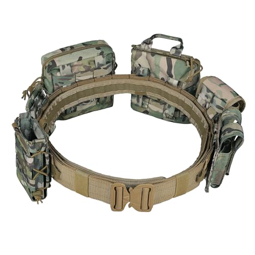 YAKEDA Tactical Battle Belt 8-in-1 Molle Hunting Belt with Pouches - Camou