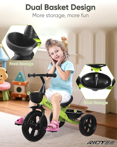 RIDYEE Toddler Tricycle with Bamboo Design Ages 1.5-5, Stable & Lightweight Ride