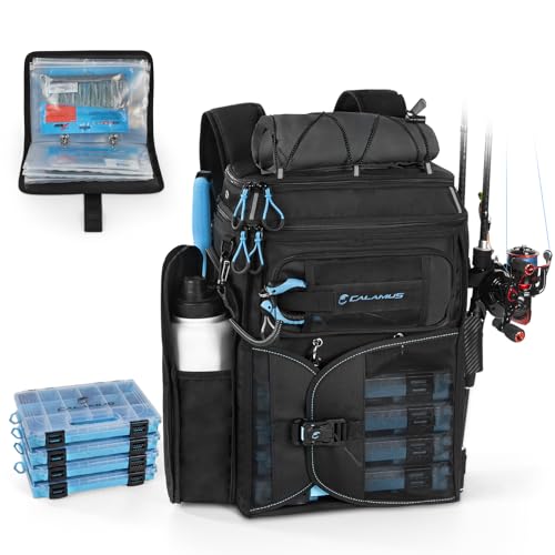 Calamus GearMaster Fishing Backpack with Bait Binder - Pro Black, 4 Tackle Boxes