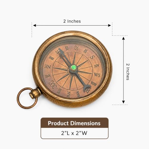 Antique Brass Navigational Compass - Pocket Size Hiking Camping Direction Finder