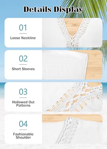 Chalier Plus Size Bathing Suit Cover Up for Women - White