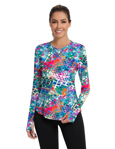 Women UPF 80+ UV Long Sleeve Shirt with Thumb Holes - Small, Colorful Floral