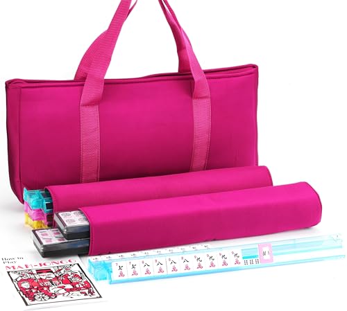 American Mahjong Game Set with 166 Tiles and Red Quilted Carrying Bag - Pinky Red Variation