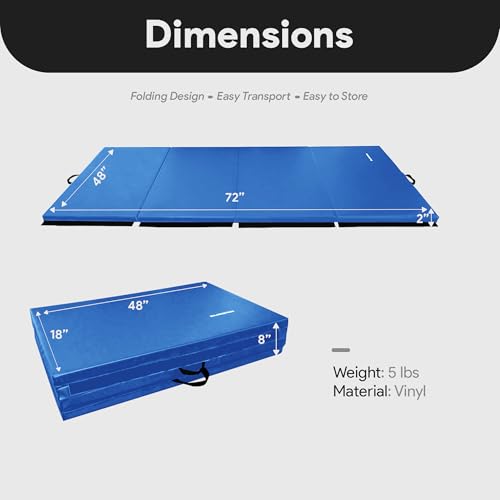 Blue 6x4 Feet 4-Panel Folding Gymnastics Mat - 2 Inch Thick Exercise Cushion