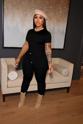 Women’s 2 Piece Workout & Lounge Set - High Waist Biker Pants and Casual Top