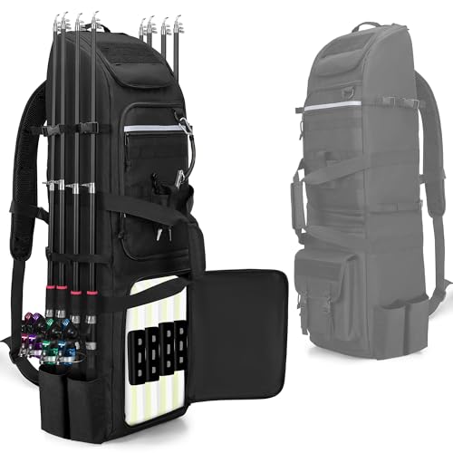 Fishing Tackle Backpack Holds 8 Rods & Reels with Multiple Storage Compartments
