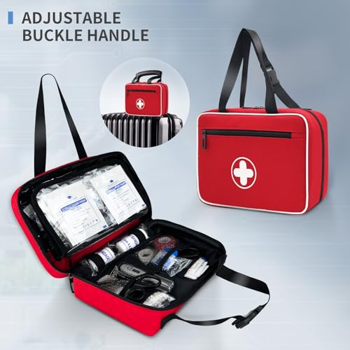 Portable First Aid Bag - Emergency Trauma Kit with Reflective Strips - Red