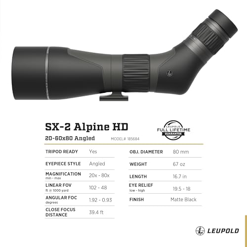 Leupold SX-2 Alpine HD Spotting Scope 20-60x80mm Angled Model 185684