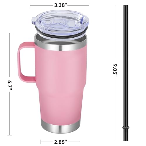 Pink 20 oz Stainless Steel Travel Tumbler with Handle - 12 Pack