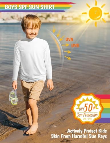 Toddler Boys Rash Guard Swim Shirt - UPF 50+ SPF Water Protection, White, 18-24 Months