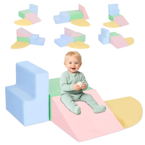 Foam Baby Climbing Blocks Set - 4-Piece Toddler Play & Development Toys - Blue/Pink