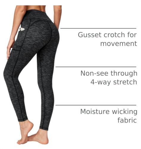 Women's Yoga Pants with Pockets - Large Charcoal Compression Leggings for Workout & Tummy Control