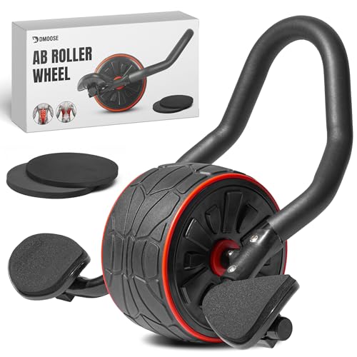 Black DMoose Ab Wheel Roller with Elbow Support & Knee Pads for Core Workout