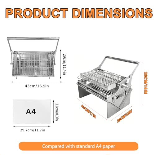 Portable 360° Rotating Charcoal Grill with Flipping Basket - Stainless Steel Camping BBQ