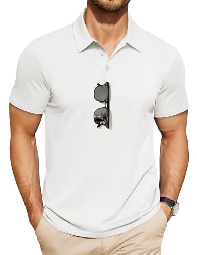 Men's Short Sleeve Polo Shirt - Casual Golf Collared T-Shirt Large White