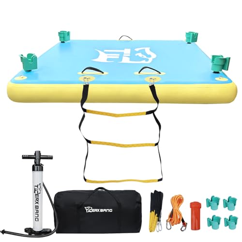 Inflatable Dock Floating Platform with Cup Holders - 5x6ft Lake Pool Island for 3-5 People