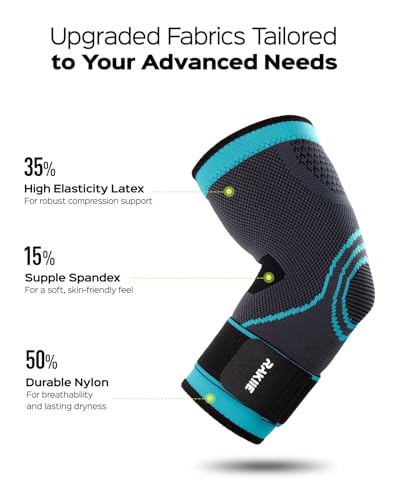 Elbow Brace Compression Sleeve with Straps - Blue Medium - Rakiie 2 Pack