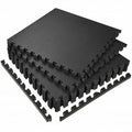 Black Interlocking Gym Floor Tiles - 6 Pack, 24 Sq Ft Rubber Top Workout Mat