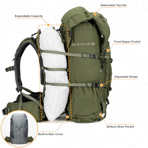 MOXULE Pro 5000 Frame Backpack 80L Green Hunting & Meat Hauler Pack