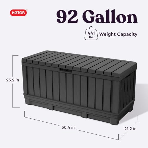 Keter Kentwood 92 Gal Outdoor Storage Box Dark Grey - Weatherproof Garden Bench