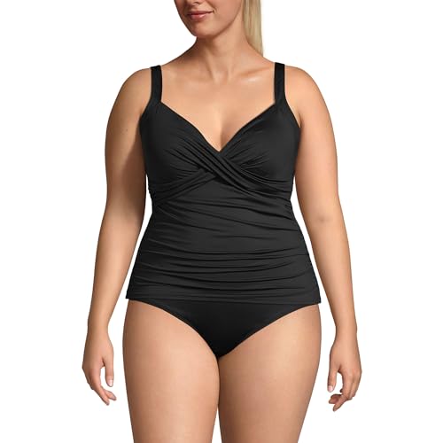 Lands' End Women's Chlorine Resistant Underwire Wrap Tankini Top - 20 Plus Black