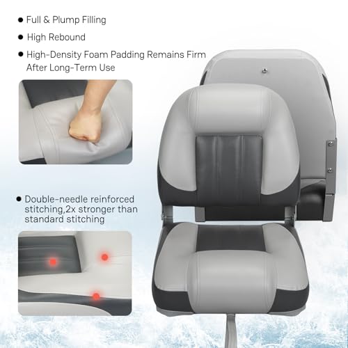 ERGOSEAT 2 Pack Folding Boat Seats Charcoal/Light Gray for Bass & Fishing Boats