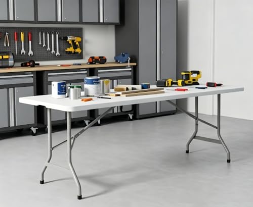 8ft Heavy Duty Foldable Plastic Banquet Table - No Assembly, Portable