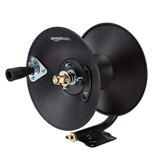 Amazon Basics Retractable Air Hose Reel - Fits 3/8-Inch 50-Foot Air Compressor Hoses, Without Hose, Portable, Black