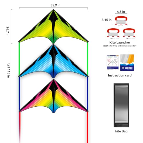 Colorful Blue Green Kites Set for Kids & Adults, Easy to Fly Outdoor Toy - Green, Blue, & Colorful Variation