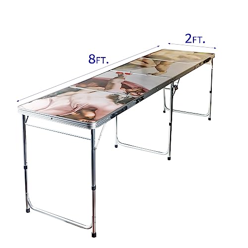 Silver Aluminum 8' Folding Beer Pong Table with Bottle Opener & Carrying Handles