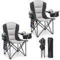 Suteck 2-Pack Heavy Duty Folding Camping Chairs Oversized Black - Portable, Sturdy, with Cooler