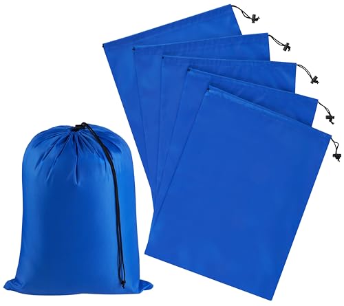 Blue Nylon Drawstring Bag with Toggle - 12 x 16 Inch Multi-Use Organizer Set of 6
