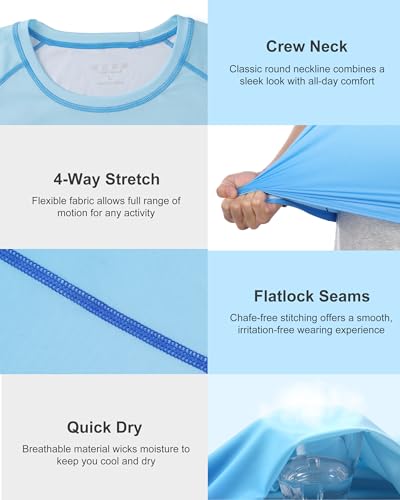 Roadbox Men's UV Sun Protection Rash Guard Short Sleeve Blue Gradient Large