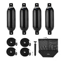 Affordura 5.5 Inch Black Boat Fenders 4 Pack with Ropes & Pump