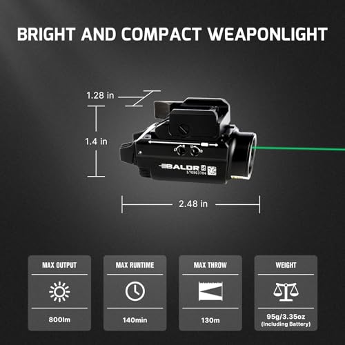 OLIGHT Baldr S Tactical Rail Light with Green Beam & White Light Combo - Black, 800 Lumens