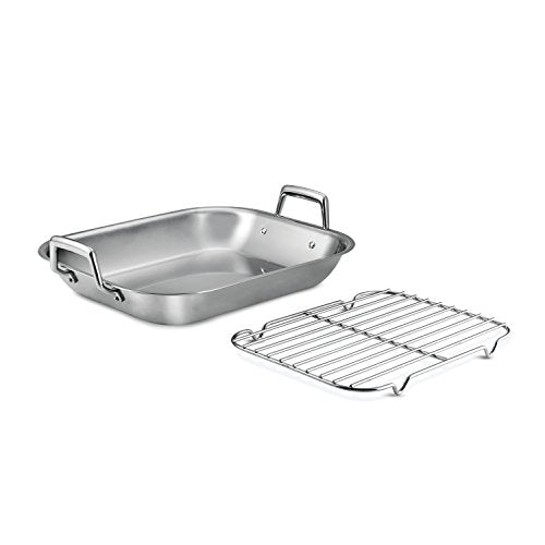 16.75-Inch Stainless Steel Roasting Pan with Basting Rack - Heavy-Gauge Oven-Safe