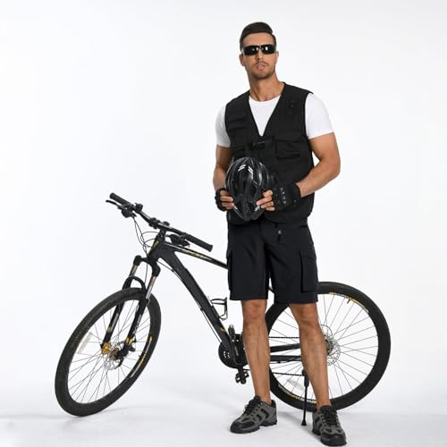 Hiauspor Men's Mountain Bike Shorts - Stretch Cargo Shorts Black Large