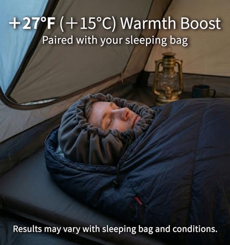 Litume Fleece Sleeping Bag Liner for Cold Weather - Dark Blue Grey Zipper, Adds 27F